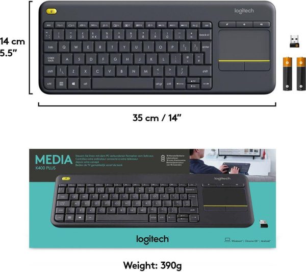 LOGITECH K400 Plus Wireless Keyboard - Dark Grey