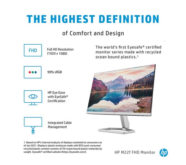 HP M22f Full HD 21.5" IPS LCD Monitor - Black & Silver