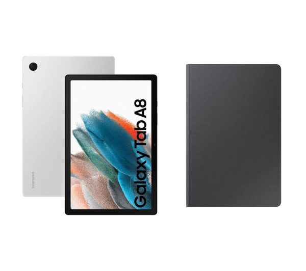 SAMSUNG Galaxy Tab A8 10.5" Tablet (32 GB, Silver) & Book Cover (Dark Grey) Bundle