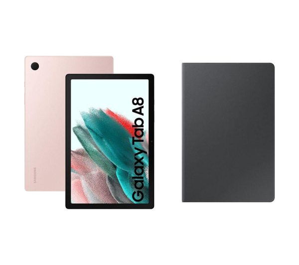 SAMSUNG Galaxy Tab A8 10.5" Tablet (64 GB, Pink Gold) & Book Cover (Dark Grey) Bundle