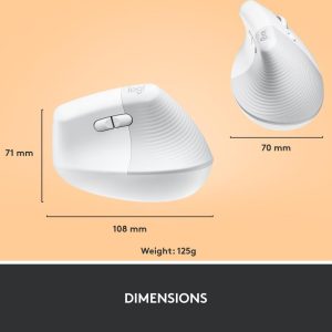 LOGITECH Lift Vertical Ergonomic Optical Mouse - White