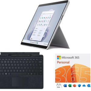 MICROSOFT 13" Surface Pro 9, 1 Year + 3 Months 365 Personal (5 devices), Type Cover & Slim Pen 2 Bundle - Intel® Core i5, 256 GB SSD, Platinum