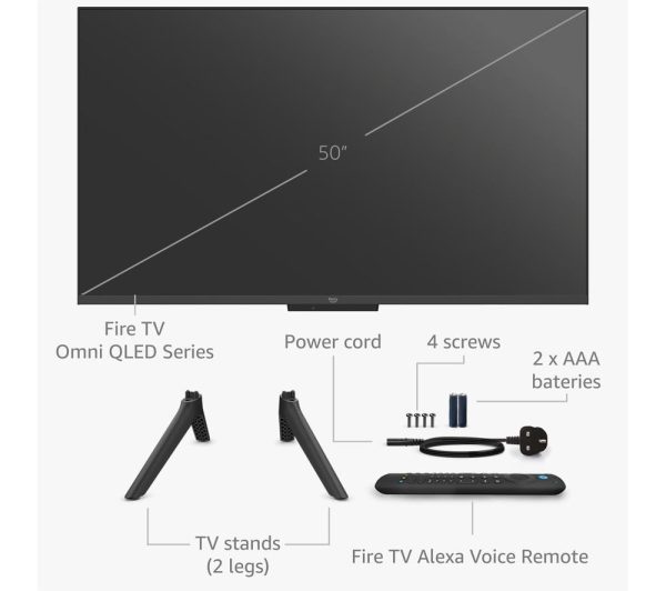 AMAZON Omni QLED Series Fire TV QL50F601U 50" Smart 4K Ultra HD HDR TV with Amazon Alexa