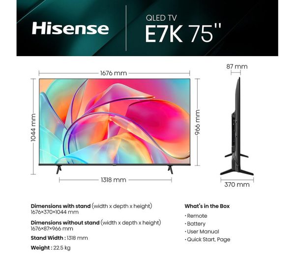 HISENSE 75E7KQTUK 75" Smart 4K Ultra HD HDR QLED TV with Amazon Alexa
