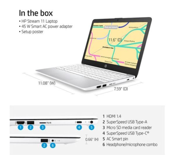 HP Stream 11-ak0515sa 11" Refurbished Laptop - IntelÂ® CeleronÂ®, 64 GB eMMC, White (Excellent Condition)