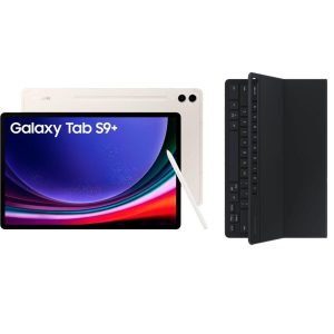 SAMSUNG Galaxy Tab S9+ 12.4" Tablet (512 GB, Beige) & Galaxy Tab S9+ Slim Book Cover Keyboard Case Bundle