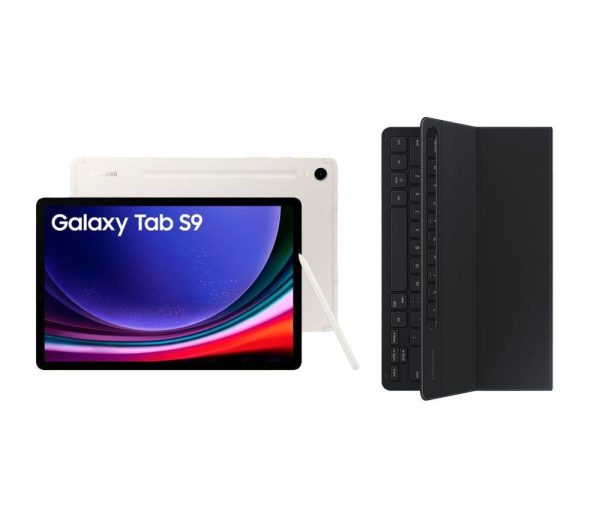 SAMSUNG Galaxy Tab S9 11" Tablet (128 GB, Beige) & Galaxy Tab S9 Slim Book Cover Keyboard Case Bundle