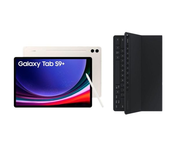 SAMSUNG Galaxy Tab S9+ 12.4" 5G Tablet (256 GB, Beige) & Galaxy Tab S9+ Slim Book Cover Keyboard Case Bundle