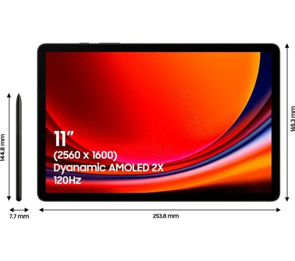 SAMSUNG Galaxy Tab S9 11" Tablet (128 GB, Graphite), S9 Slim Book Cover Keyboard Case & Buds2 Pro Noise-Cancelling Earbuds Bundle