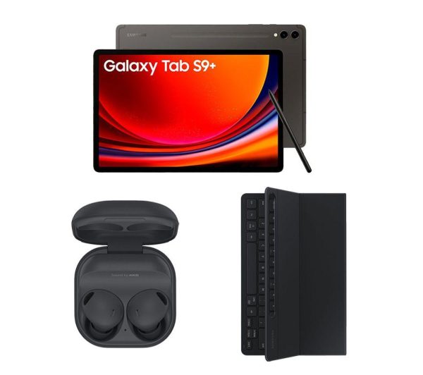 SAMSUNG Galaxy Tab S9+ 12.4" Tablet (256 GB, Graphite), Tab S9+ Slim Book Cover Keyboard Case & Buds2 Pro Noise-Cancelling Earbuds Bundle