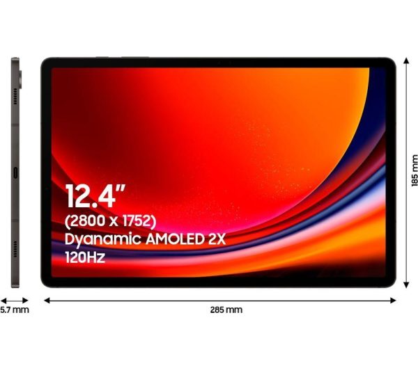 SAMSUNG Galaxy Tab S9+ 12.4" Tablet (256 GB, Graphite), Tab S9+ Slim Book Cover Keyboard Case & Buds2 Pro Noise-Cancelling Earbuds Bundle