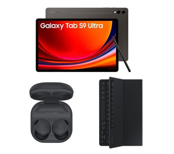 SAMSUNG Galaxy Tab S9 Ultra 14.6" Tablet (256 GB, Graphite), Tab S9 Ultra Slim Book Cover Keyboard Case & Buds2 Pro Noise-Cancelling Earbuds Bundle