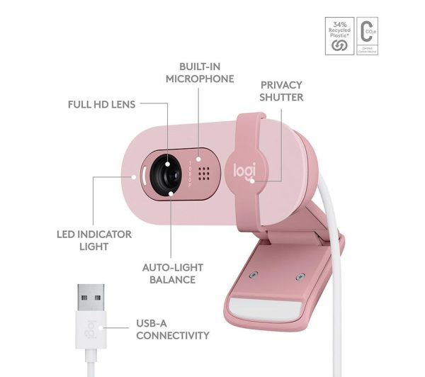 LOGITECH Brio 100 Full HD Webcam - Rose