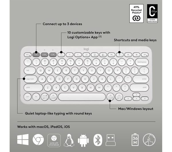 LOGITECH Pebble 2 MK380 Wireless Keyboard & Mouse Set - Offwhite
