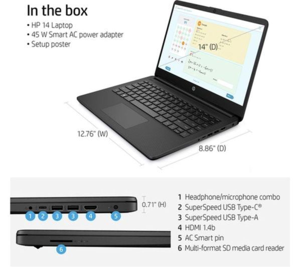 HP 14s-dq0518sa 14" Refurbished Laptop - IntelÂ® CeleronÂ®, 128 GB eMMC, Black (Excellent Condition)