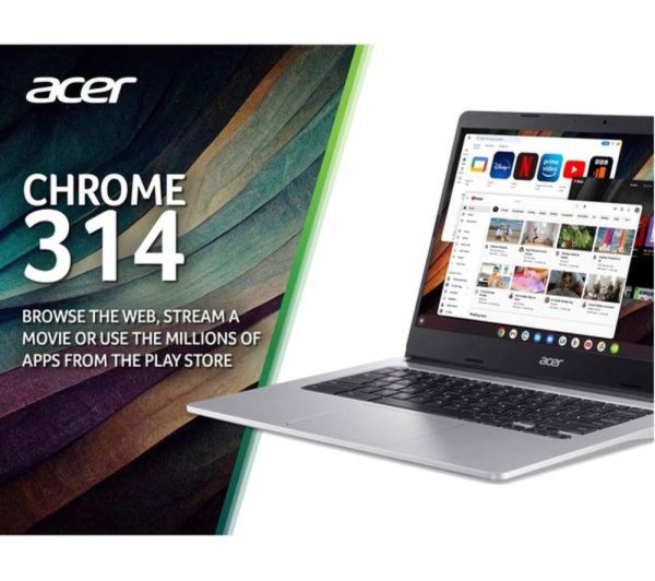 ACER 314 14" Refurbished Chromebook - MediaTek MT8183C, 128 GB eMMC, Silver (Very Good Condition)