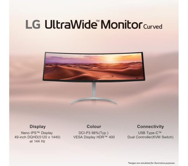 LG 49WQ95C-W.AEK UltraWide Dual Quad HD 49â€ Curved Nano IPS LCD Monitor - White