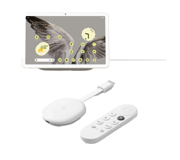 GOOGLE Pixel 11" Tablet (128 GB, Porcelain) & Chromecast 4K HDR with Google TV (Snow) Bundle