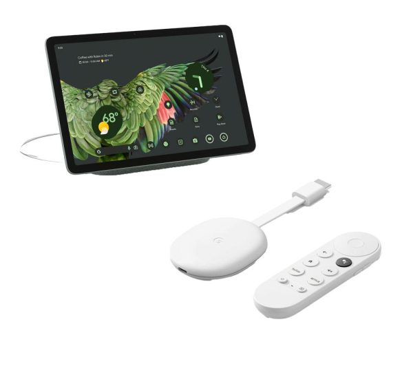 GOOGLE Pixel 11" Tablet (128 GB, Hazel) & Chromecast 4K HDR with Google TV (Snow) Bundle