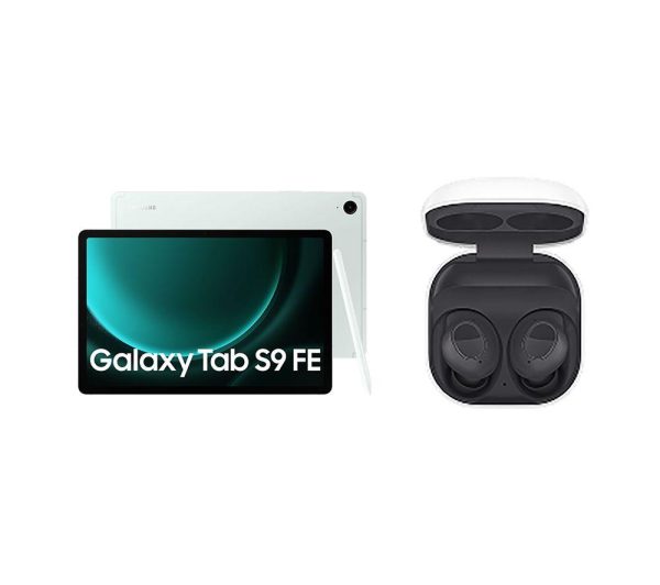 SAMSUNG Galaxy Tab S9 FE 10.9" Tablet (256 GB, Mint) & Galaxy Buds FE Wireless Bluetooth Noise-Cancelling Earbuds Bundle