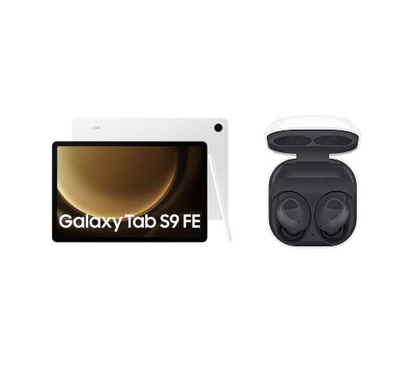 SAMSUNG Galaxy Tab S9 FE 10.9" Tablet (256 GB, Silver) & Galaxy Buds FE Wireless Bluetooth Noise-Cancelling Earbuds Bundle