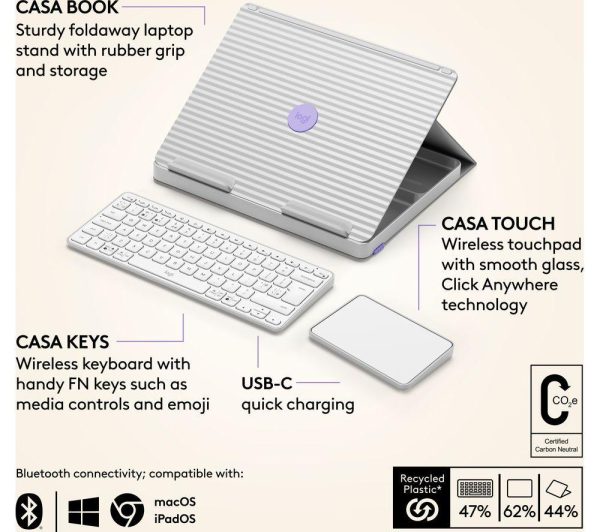 LOGITECH Casa Pop-up Desk Wireless Keyboard & Touchpad Set - Nordic Calm