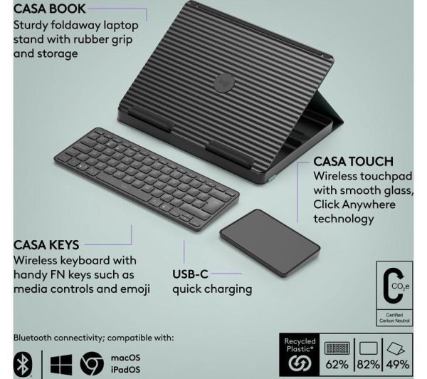 LOGITECH Casa Pop-up Desk Wireless Keyboard & Touchpad Set - Classic Chic