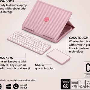 LOGITECH Casa Pop-up Desk Wireless Keyboard & Touchpad Set - Bohemian Blush