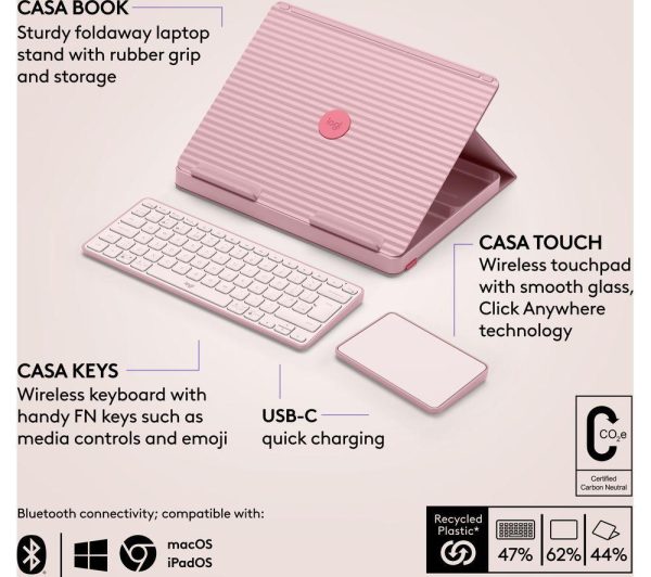 LOGITECH Casa Pop-up Desk Wireless Keyboard & Touchpad Set - Bohemian Blush