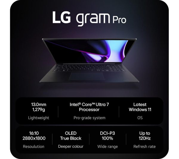LG gram Pro 16 16Z90SP 16" Laptop - Intel® Core Ultra 7, 2 TB SSD, Black