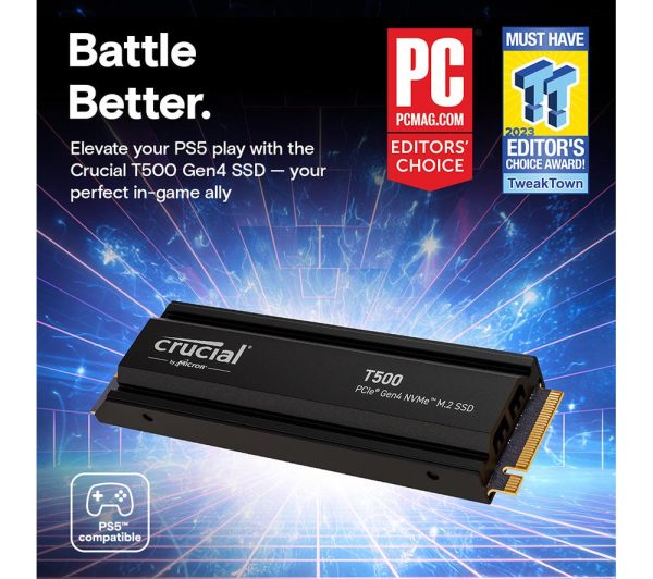 CRUCIAL T500 M.2 Internal SSD with Heatsink - 2 TB