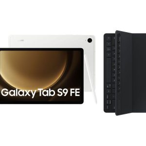 SAMSUNG Galaxy Tab S9 FE 10.9" Tablet (256 GB, Silver) & Galaxy Tab S9 & S9 FE Slim Book Cover Keyboard Case Bundle