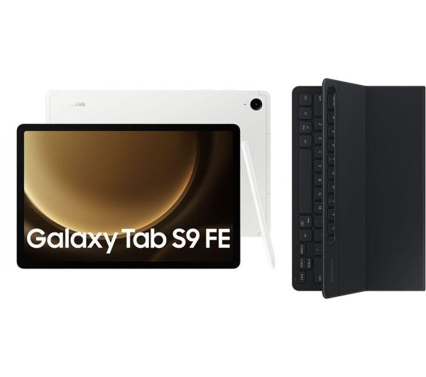 SAMSUNG Galaxy Tab S9 FE 10.9" Tablet (256 GB, Silver) & Galaxy Tab S9 & S9 FE Slim Book Cover Keyboard Case Bundle