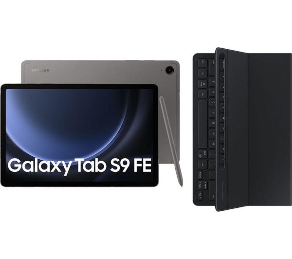 SAMSUNG Galaxy Tab S9 FE 10.9" 5G Tablet (128 GB, Grey) & Galaxy Tab S9 and S9 FE Slim Book Cover Keyboard Case Bundle