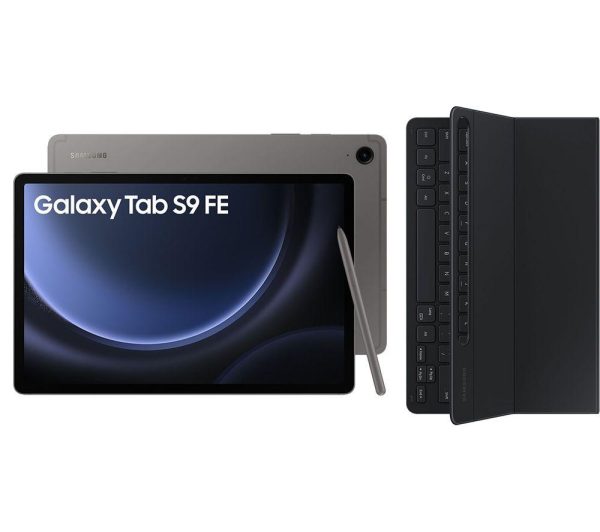SAMSUNG Galaxy Tab S9 FE 10.9" 5G Tablet (256 GB, Grey) & Galaxy Tab S9 and S9 FE Slim Book Cover Keyboard Case Bundle