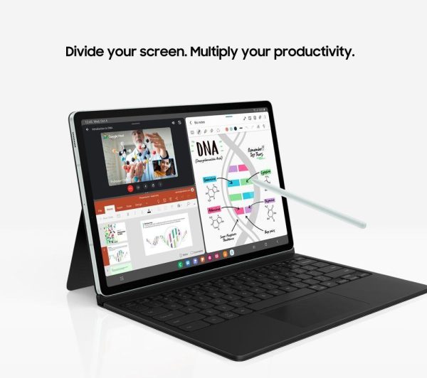 SAMSUNG Galaxy Tab S9 FE 10.9" 5G Tablet (256 GB, Grey) & Galaxy Tab S9 and S9 FE Slim Book Cover Keyboard Case Bundle