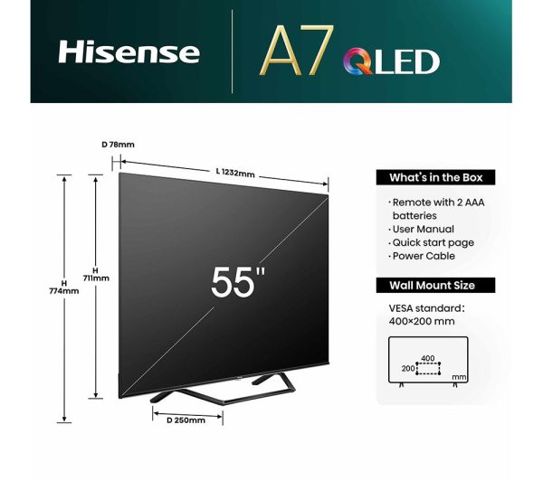 HISENSE 55A7NQTUK 55" Smart 4K Ultra HD HDR QLED TV with Amazon Alexa