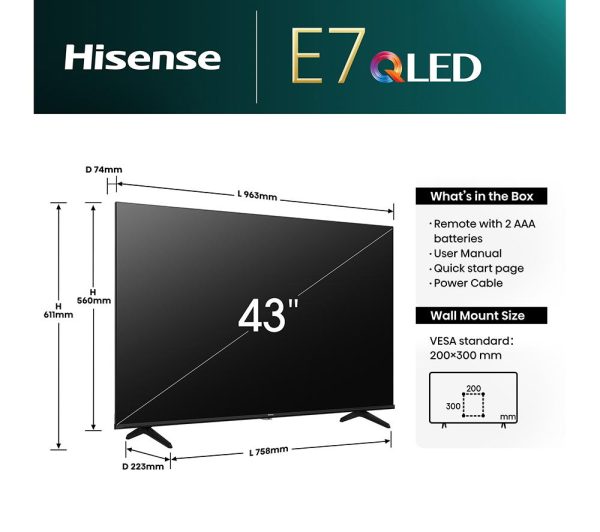 HISENSE 43E7NQTUK 43" Smart 4K Ultra HD HDR QLED TV with Amazon Alexa
