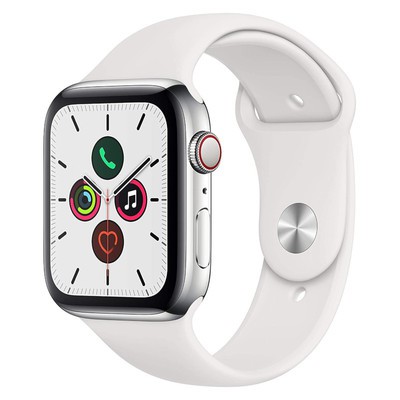 Apple Watch Series 5 GPS+Cellular Silver Stainless Steel 44MM White Sport Band