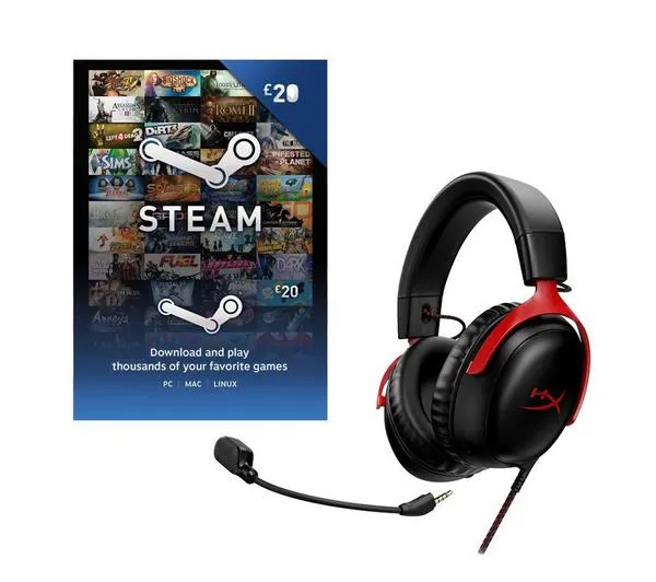 HYPERX Cloud III Gaming Headset (Black & Red) & Steam Wallet Card (£20) Bundle