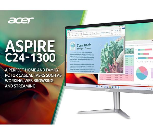 ACER Aspire C24-1300 23.8" All-in-One PC - AMD Ryzen 3, 512 GB SSD, Black