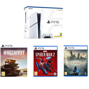 SONY PlayStation 5 (Model Group - Slim), Wreckfest, Hogwarts Legacy & Marvel's Spider-Man 2 Bundle