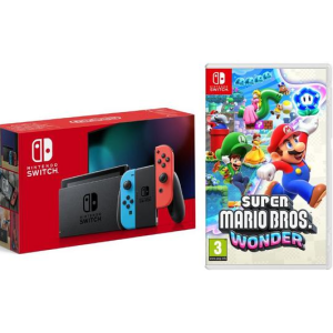 NINTENDO Switch (Neon Red & Blue) & Super Mario Bros. Wonder Bundle