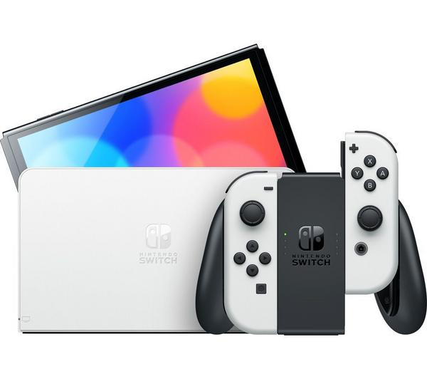 NINTENDO Switch OLED White, Mario Kart 8 Deluxe & Venom Joy-Con Racing Wheels Bundle