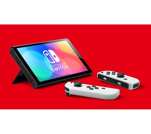 NINTENDO Switch OLED White, Mario Kart 8 Deluxe & Venom Joy-Con Racing Wheels Bundle