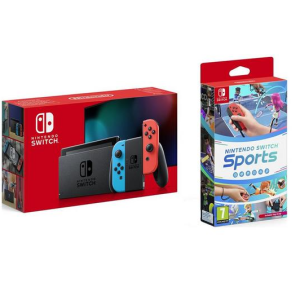 NINTENDO Switch & Sports Bundle - Neon Red & Blue