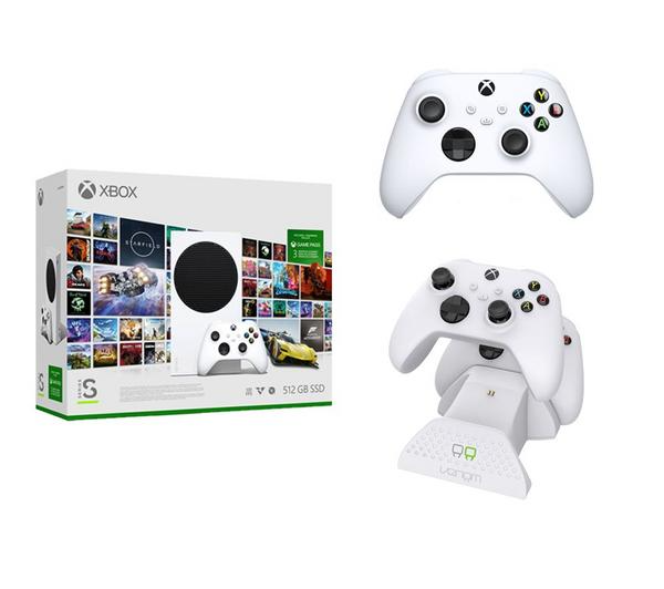 MICROSOFT Xbox Series S, Xbox Game Pass Ultimate (3 months), Wireless Controller (White) & Twin Docking Station Bundle