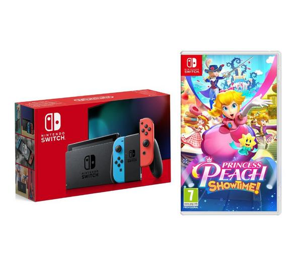 NINTENDO Switch (Neon Red and Blue) & Princess Peach: Showtime Bundle