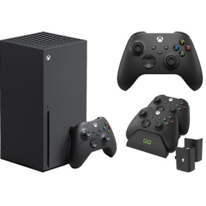 MICROSOFT Xbox Series X, Additional Black Controller & VS2881 Xbox Series X/S & Xbox One Twin Docking Station (Black) Bundle