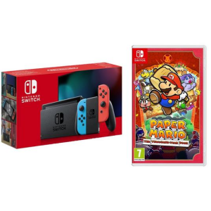 NINTENDO Switch & Paper Mario: The Thousand-Year Door Bundle - Neon Red & Blue